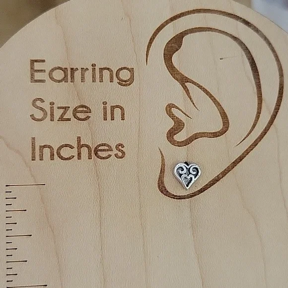 Sterling Silver Dainty Heart Stud Earrings, S925 - Picture 3 of 6